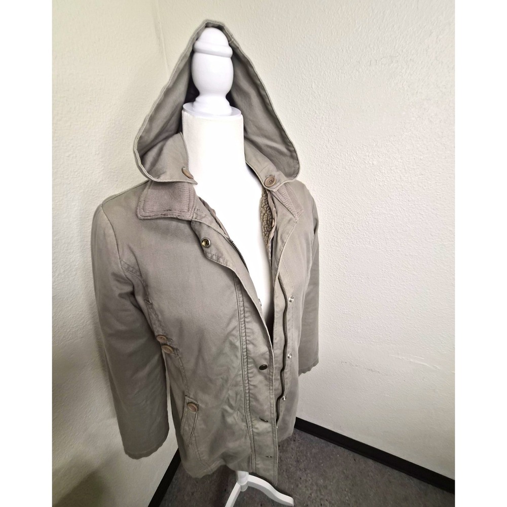 Volcom Anglet Women's Sherpa Lined Hooded Canvas Utility Jacket - Khaki Size S